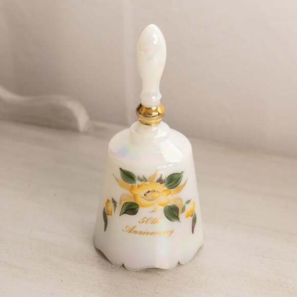 Vintage Fenton Iridescent Milk Glass Anniversary Musical Bell - Picture 1 of 4